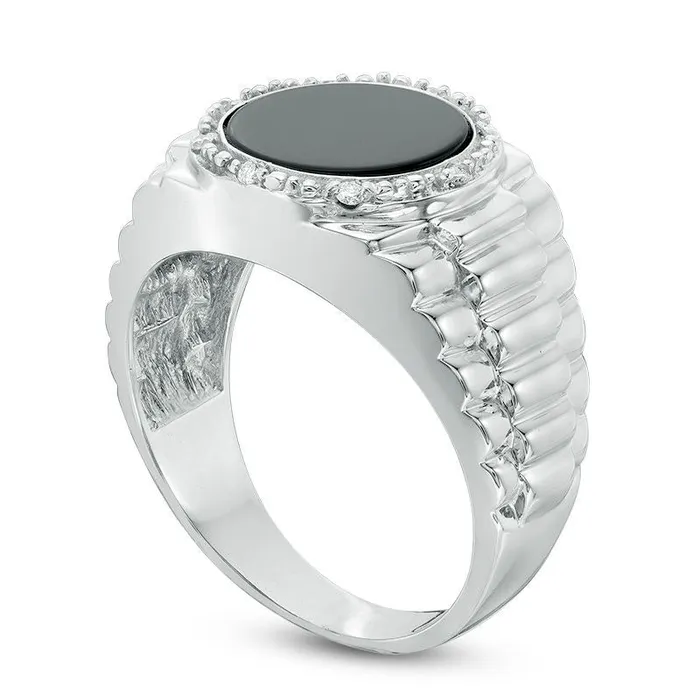 Rings Goldia Mens Onyx and Natural Diamond Accent Stepped Shank Signet Style Ring in Solid 10K White Gold Rings Goldia Mens Onyx and Natural Diamond Accent Stepped Shank Signet Style Ring in Solid 10K White Gold