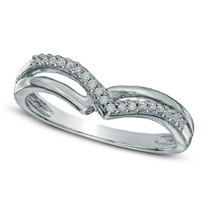 Rings Goldia Natural Diamond Accent Double Row Chevron Midi Ring in Sterling Silver Rings Goldia Natural Diamond Accent Double Row Chevron Midi Ring in Sterling Silver