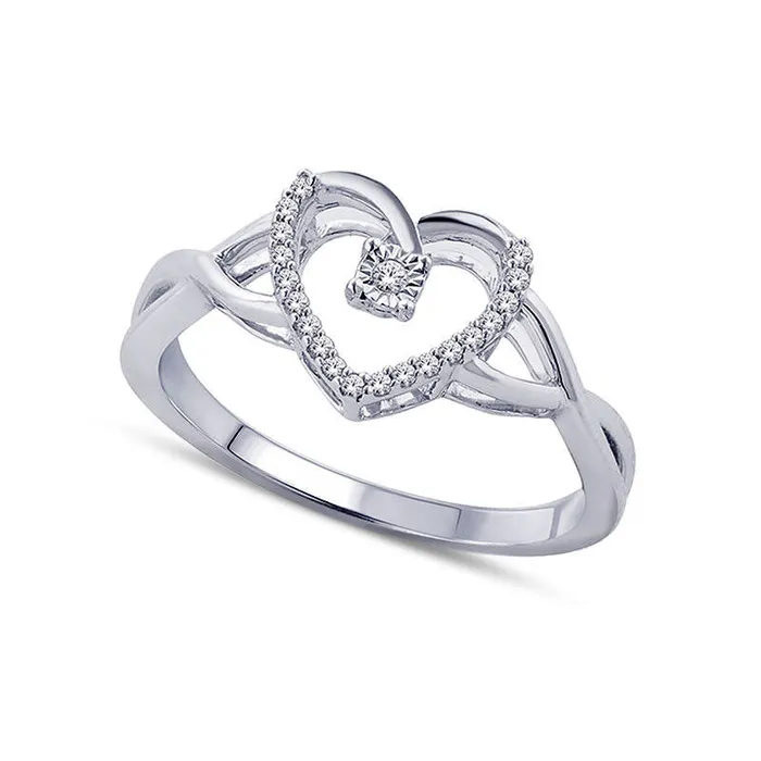 Rings Goldia Natural Diamond Accent Heart Frame Twist Shank Ring in Sterling Silver Rings Goldia Natural Diamond Accent Heart Frame Twist Shank Ring in Sterling Silver