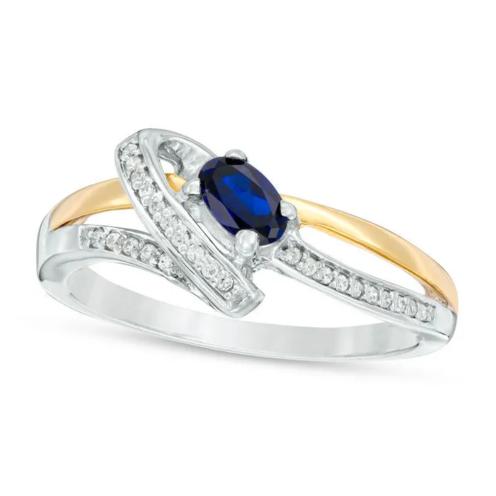 Rings Goldia Oval LabCreated Blue Sapphire and Diamond Accent Bypass Ring in Sterling Silver and Solid 10K Yellow Gold Rings Goldia Oval LabCreated Blue Sapphire and Diamond Accent Bypass Ring in Sterling Silver and Solid 10K Yellow Gold
