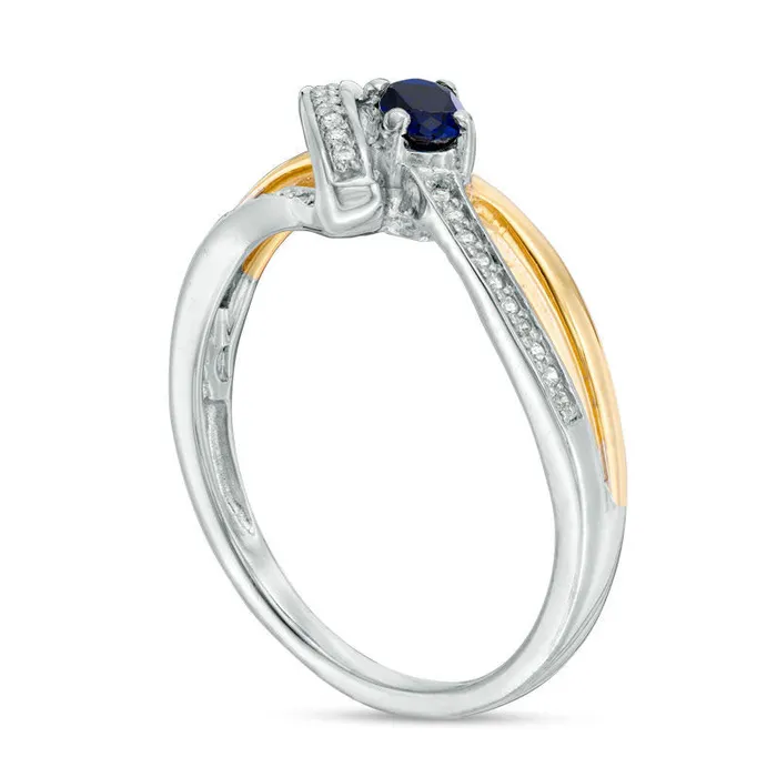 Rings Goldia Oval LabCreated Blue Sapphire and Diamond Accent Bypass Ring in Sterling Silver and Solid 10K Yellow Gold Rings Goldia Oval LabCreated Blue Sapphire and Diamond Accent Bypass Ring in Sterling Silver and Solid 10K Yellow Gold