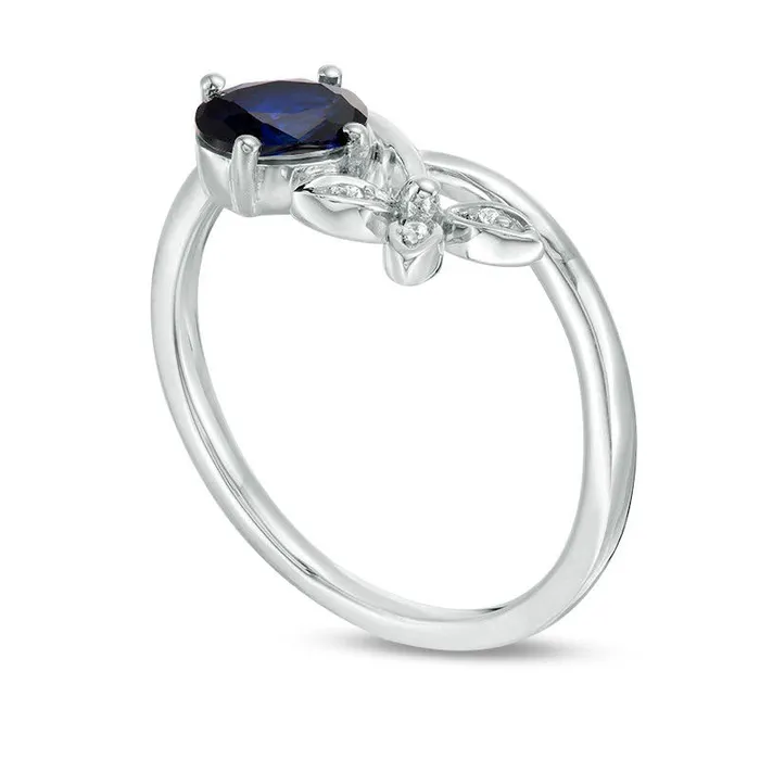 Rings Goldia Oval LabCreated Blue Sapphire and Diamond Accent TriLeaf Crossover Promise Ring in Sterling Silver Rings Goldia Oval LabCreated Blue Sapphire and Diamond Accent TriLeaf Crossover Promise Ring in Sterling Silver