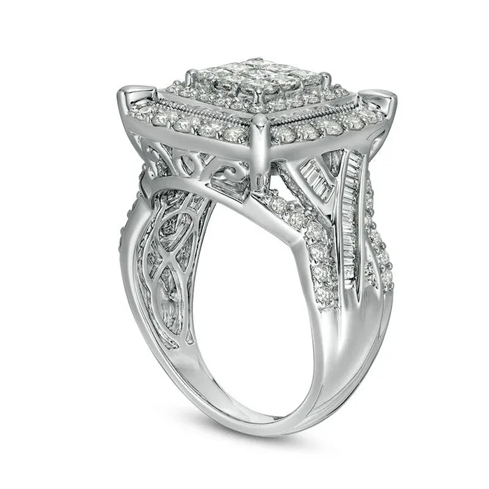 Rings Goldia Previously Owned 20 CT TW Composite PrincessCut Natural Diamond Frame Antique VintageStyle Engagement Ring in Solid 10K White Gold