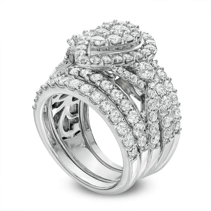 Rings Goldia Previously Owned 30 CT TW Composite Natural Diamond PearShaped Frame Three Piece Bridal Engagement Ring Set in Solid 14K White Gold Rings Goldia Previously Owned 30 CT TW Composite Natural Diamond PearShaped Frame Three Piece Bridal Engagement Ring Set in Solid 14K White Gold