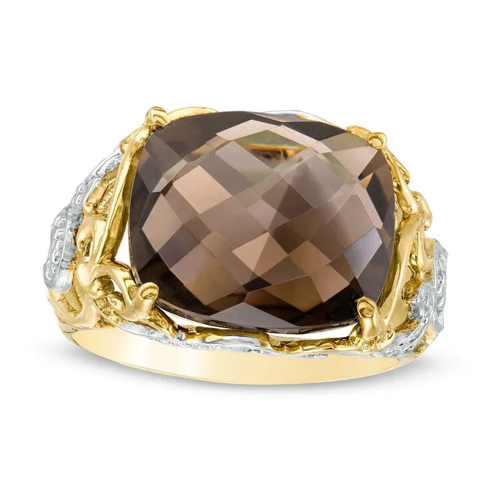 Rings Goldia Sideways CushionCut Smoky Quartz Beaded Filigree Ring in Solid 10K TwoTone Gold Rings Goldia Sideways CushionCut Smoky Quartz Beaded Filigree Ring in Solid 10K TwoTone Gold