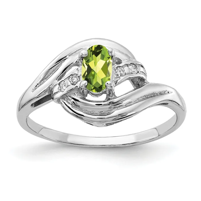 Rings Goldia Solid 14k White Gold 5x3mm Oval Simulated Peridot VS CZ Ring