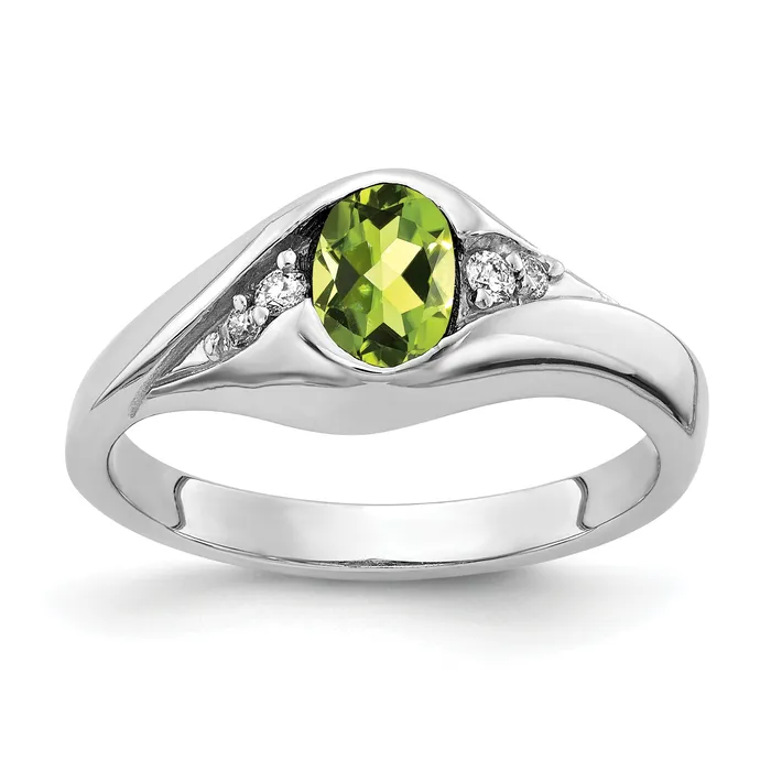 Rings Goldia Solid 14k White Gold 6x4mm Oval Simulated Peridot VS CZ Ring Rings Goldia Solid 14k White Gold 6x4mm Oval Simulated Peridot VS CZ Ring
