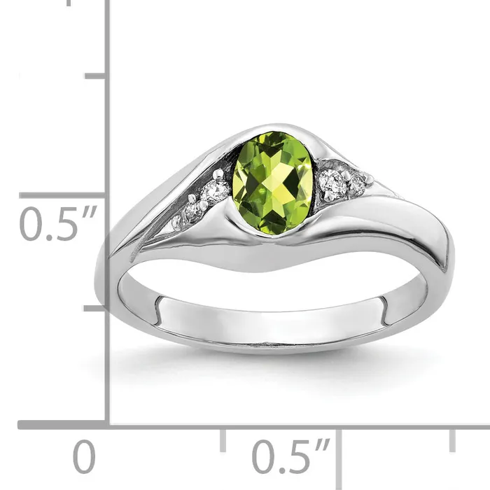 Rings Goldia Solid 14k White Gold 6x4mm Oval Simulated Peridot VS CZ Ring