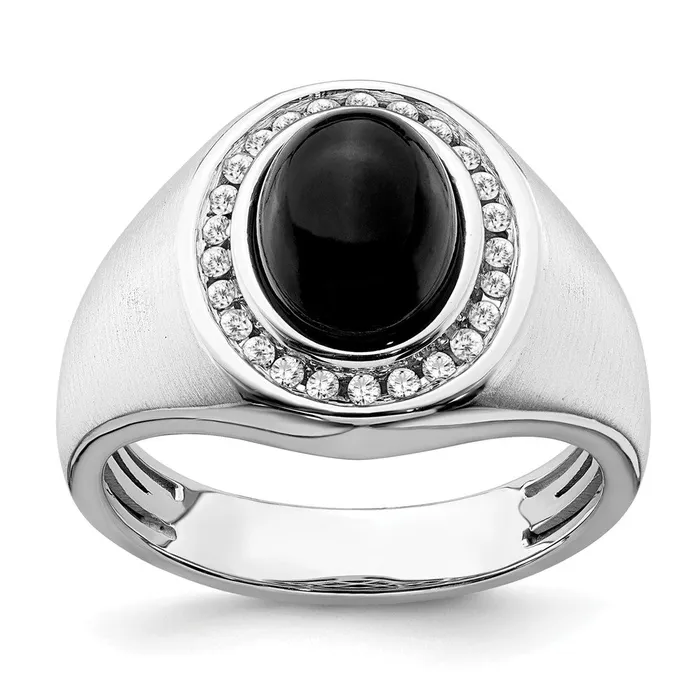 Rings Goldia Solid 14k White Gold Oval Simulated Onyx and CZ Mens Ring Rings Goldia Solid 14k White Gold Oval Simulated Onyx and CZ Mens Ring