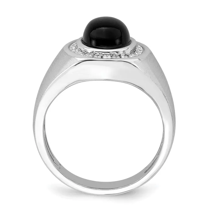 Rings Goldia Solid 14k White Gold Oval Simulated Onyx and CZ Mens Ring