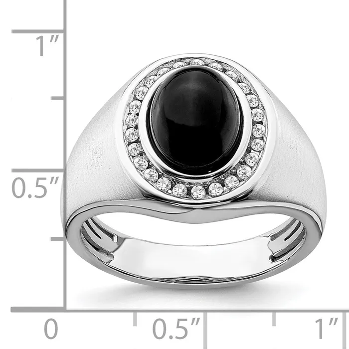 Rings Goldia Solid 14k White Gold Oval Simulated Onyx and CZ Mens Ring