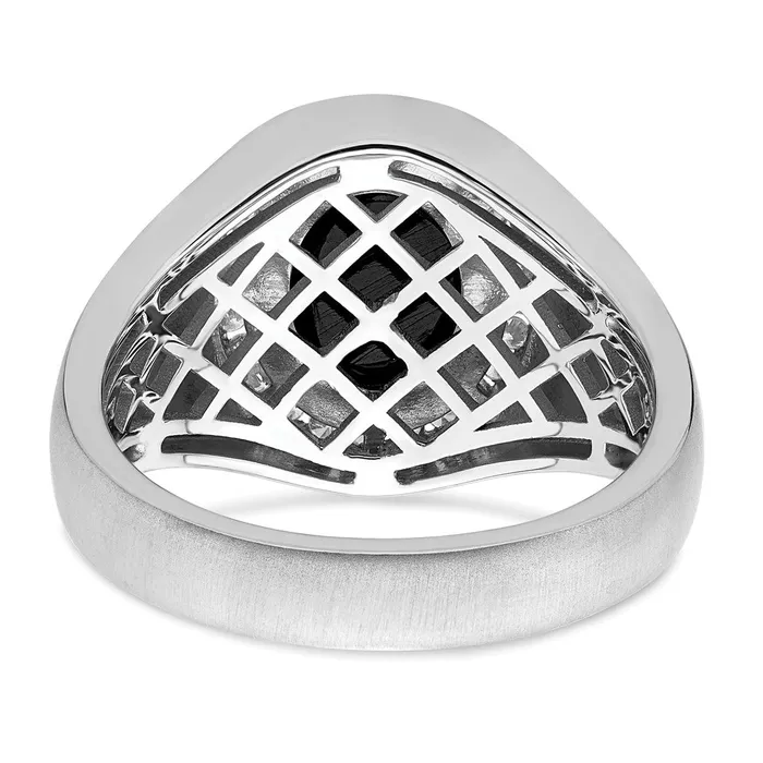 Rings Goldia Solid 14k White Gold Oval Simulated Onyx and CZ Mens Ring
