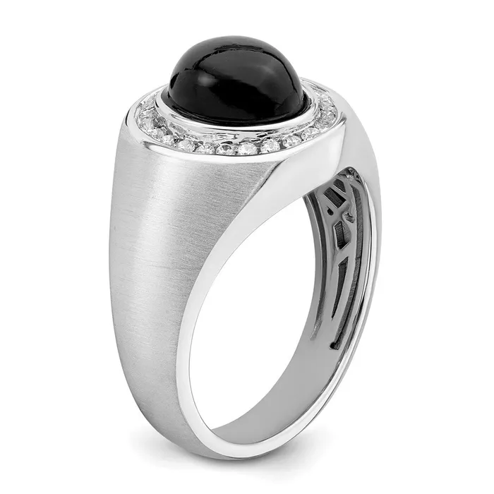 Rings Goldia Solid 14k White Gold Oval Simulated Onyx and CZ Mens Ring