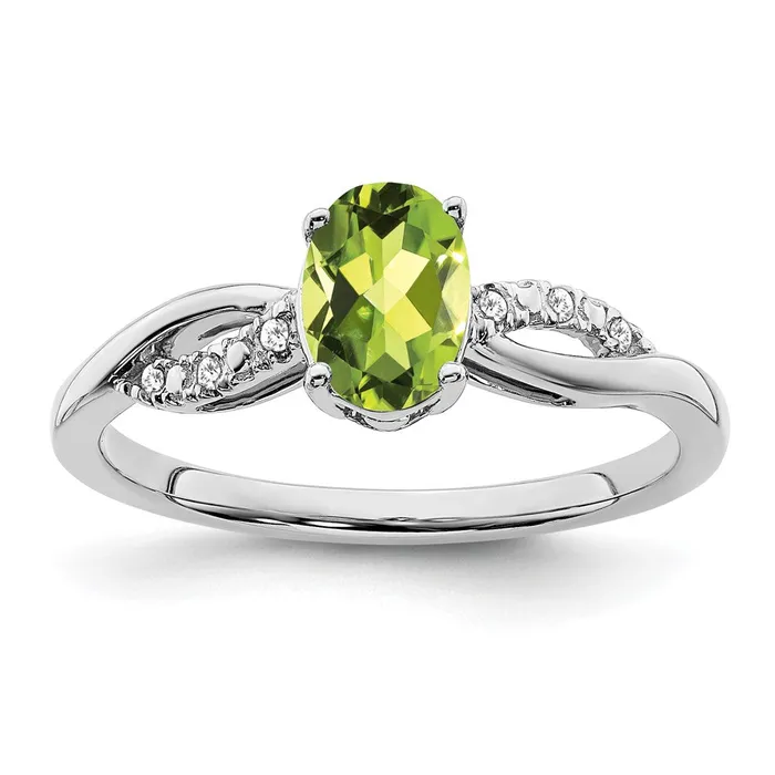 Rings Goldia Solid 14k White Gold Oval Simulated Peridot and CZ Ring