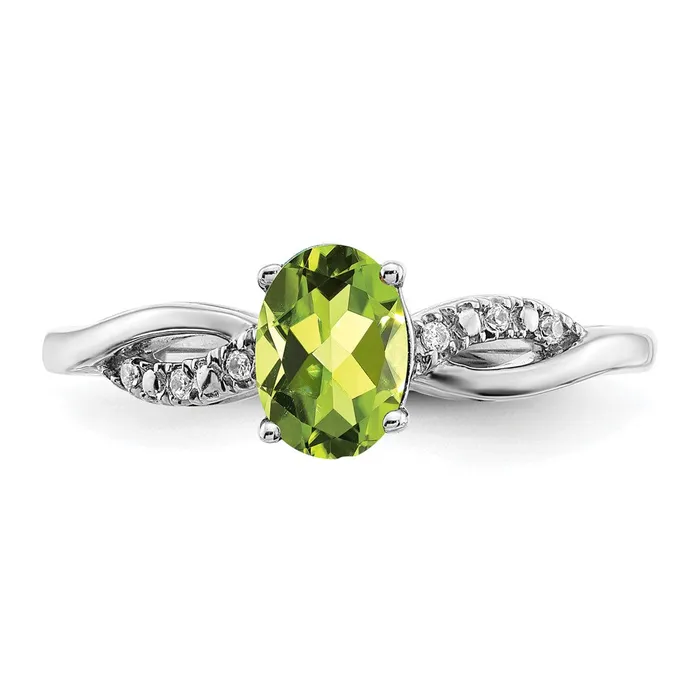 Rings Goldia Solid 14k White Gold Oval Simulated Peridot and CZ Ring
