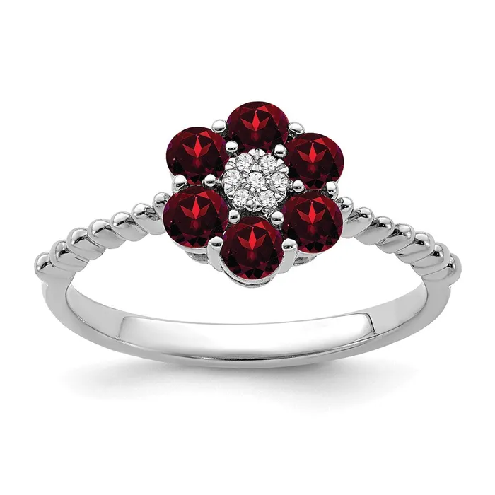 Rings Goldia Solid 14k White Gold Simulated Garnet and CZ Floral Ring