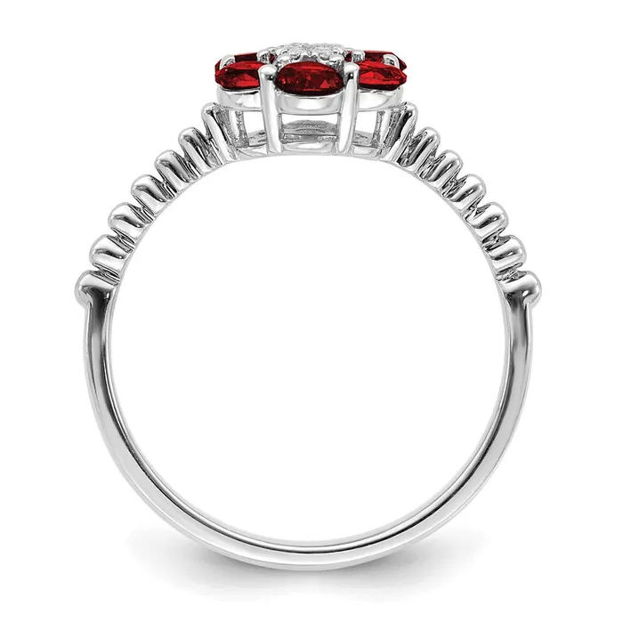 Rings Goldia Solid 14k White Gold Simulated Garnet and CZ Floral Ring