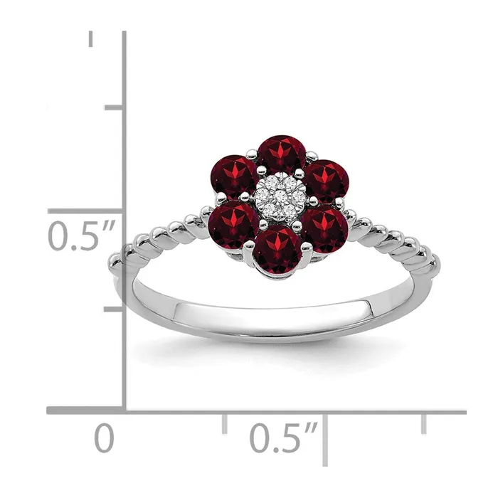 Rings Goldia Solid 14k White Gold Simulated Garnet and CZ Floral Ring