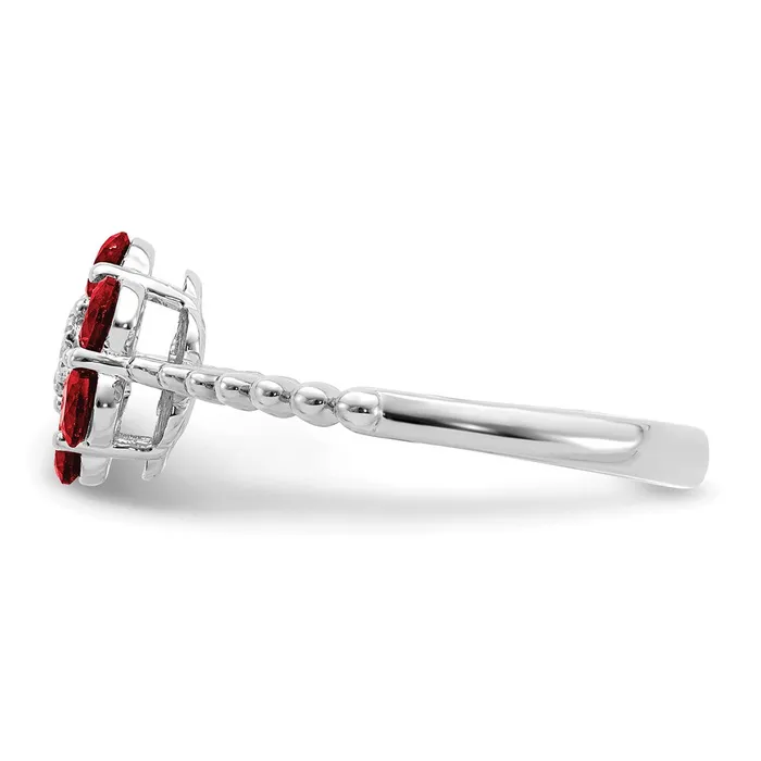 Rings Goldia Solid 14k White Gold Simulated Garnet and CZ Floral Ring