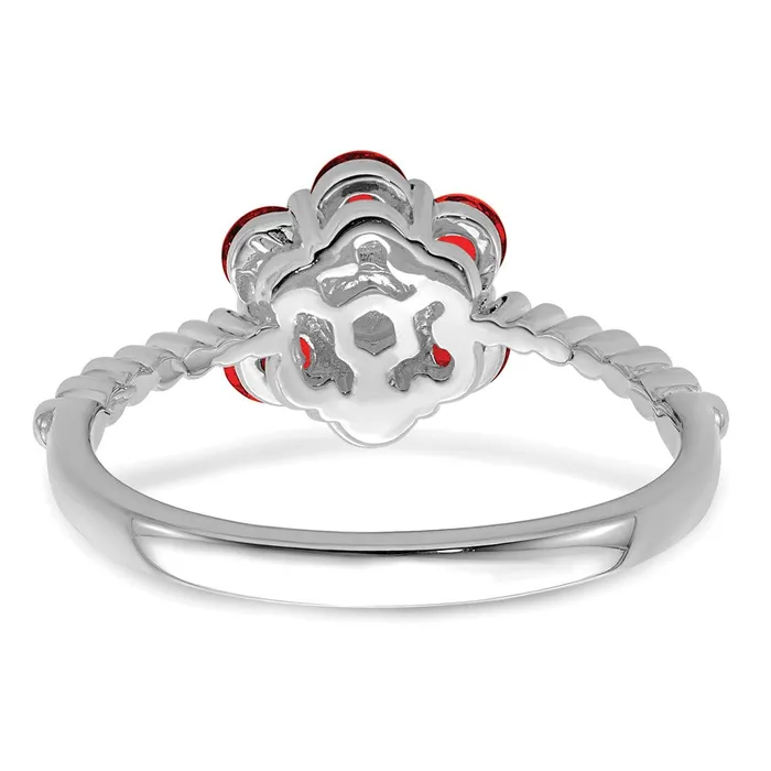 Rings Goldia Solid 14k White Gold Simulated Garnet and CZ Floral Ring