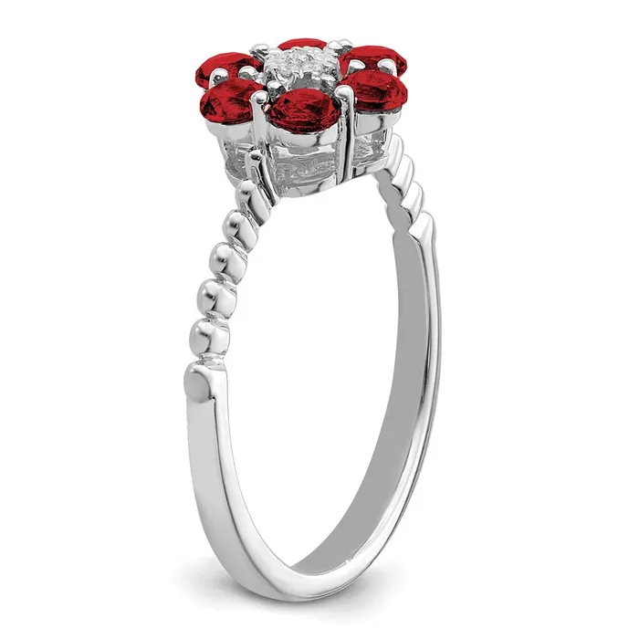 Rings Goldia Solid 14k White Gold Simulated Garnet and CZ Floral Ring