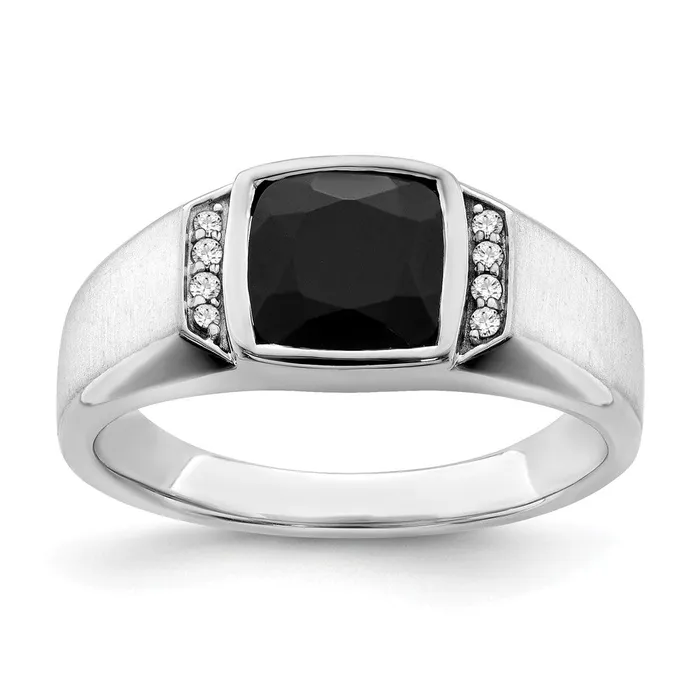 Rings Goldia Solid 14k White Gold Simulated Onyx and CZ Mens Ring