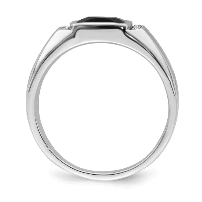 Rings Goldia Solid 14k White Gold Simulated Onyx and CZ Mens Ring