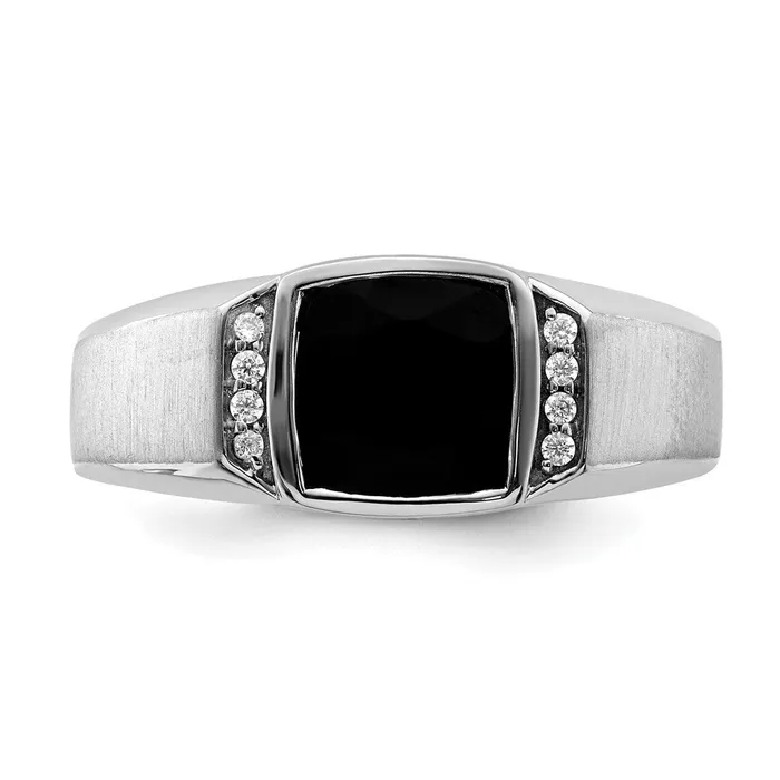 Rings Goldia Solid 14k White Gold Simulated Onyx and CZ Mens Ring
