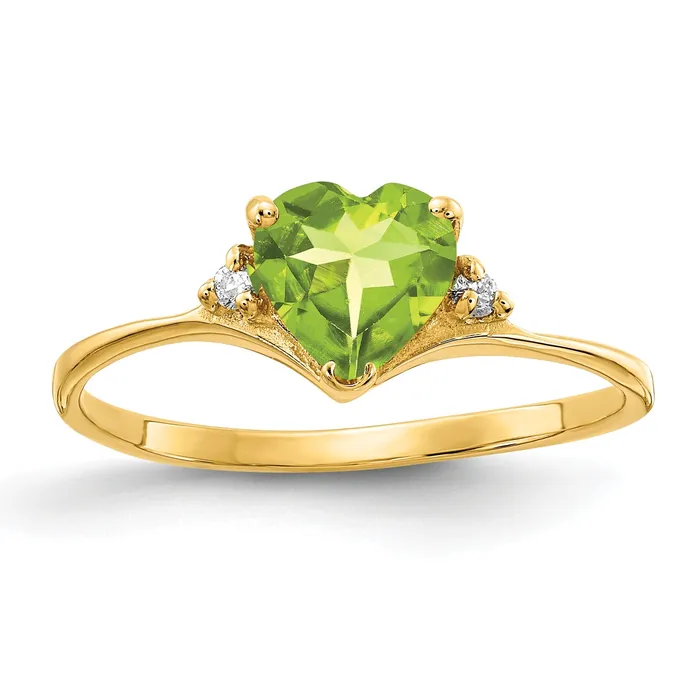 Rings Goldia Solid 14k Yellow Gold 6mm Heart Simulated Peridot AAA CZ Ring