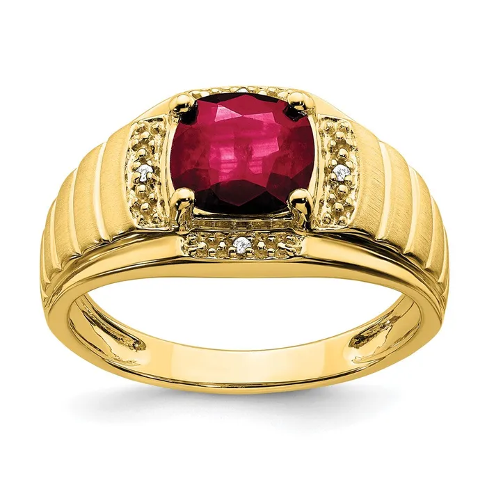 Rings Goldia Solid 14k Yellow Gold Cushion Created Simulated Ruby and CZ Mens Ring