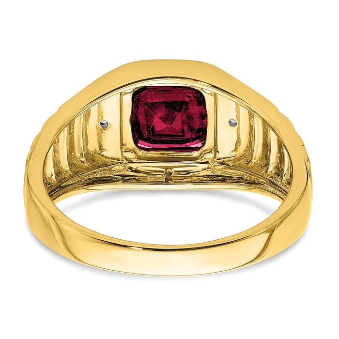Rings Goldia Solid 14k Yellow Gold Cushion Created Simulated Ruby and CZ Mens Ring