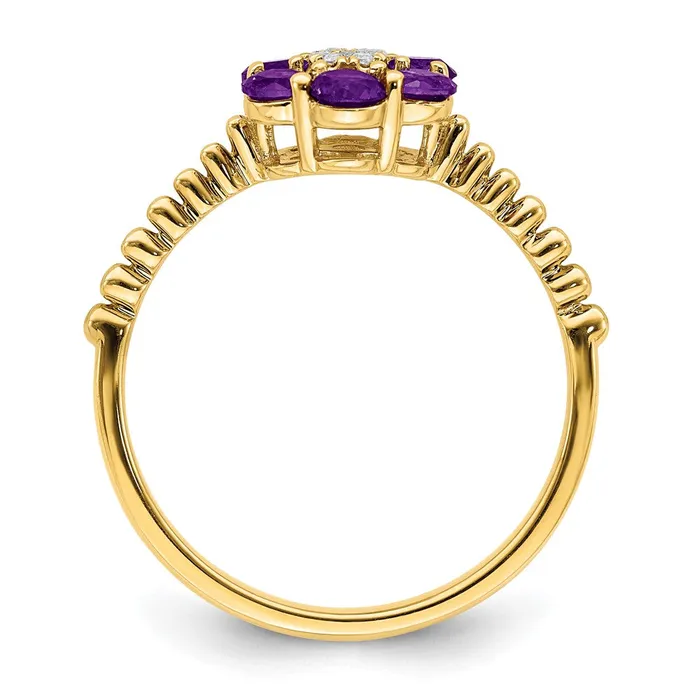 Rings Goldia Solid 14k Yellow Gold Simulated Amethyst and CZ Floral Ring