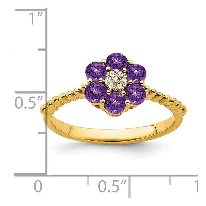Rings Goldia Solid 14k Yellow Gold Simulated Amethyst and CZ Floral Ring
