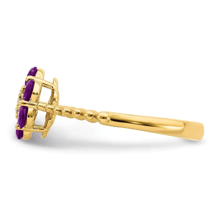 Rings Goldia Solid 14k Yellow Gold Simulated Amethyst and CZ Floral Ring