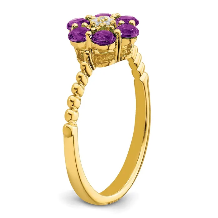 Rings Goldia Solid 14k Yellow Gold Simulated Amethyst and CZ Floral Ring