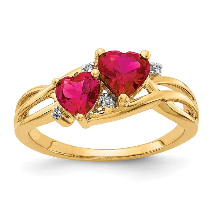Rings Goldia Solid 14k Yellow Gold Simulated Lab Created Ruby and CZ Double Heart Ring Rings Goldia Solid 14k Yellow Gold Simulated Lab Created Ruby and CZ Double Heart Ring