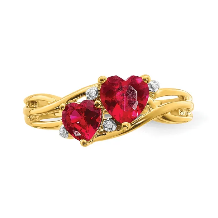 Rings Goldia Solid 14k Yellow Gold Simulated Lab Created Ruby and CZ Double Heart Ring