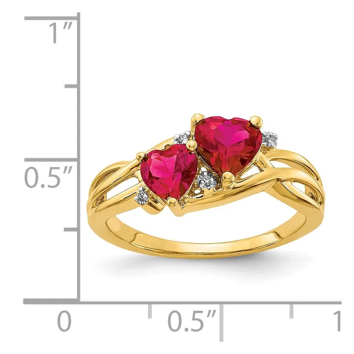Rings Goldia Solid 14k Yellow Gold Simulated Lab Created Ruby and CZ Double Heart Ring