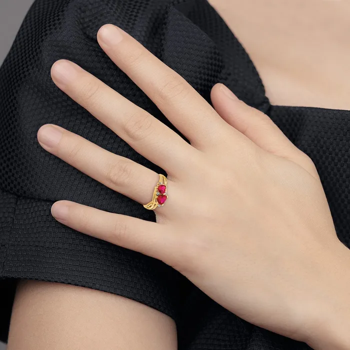 Rings Goldia Solid 14k Yellow Gold Simulated Lab Created Ruby and CZ Double Heart Ring