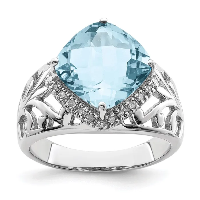 Rings Goldia Sterling Silver Rhodium CheckerCut Sky Blue Topaz u0026 Diamond Ring Rings Goldia Sterling Silver Rhodium CheckerCut Sky Blue Topaz u0026 Diamond Ring