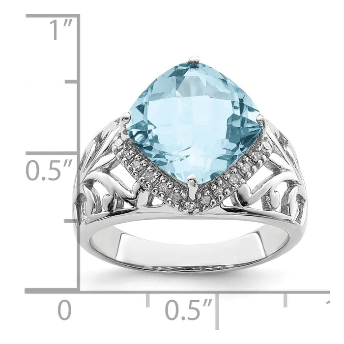 Rings Goldia Sterling Silver Rhodium CheckerCut Sky Blue Topaz u0026 Diamond Ring