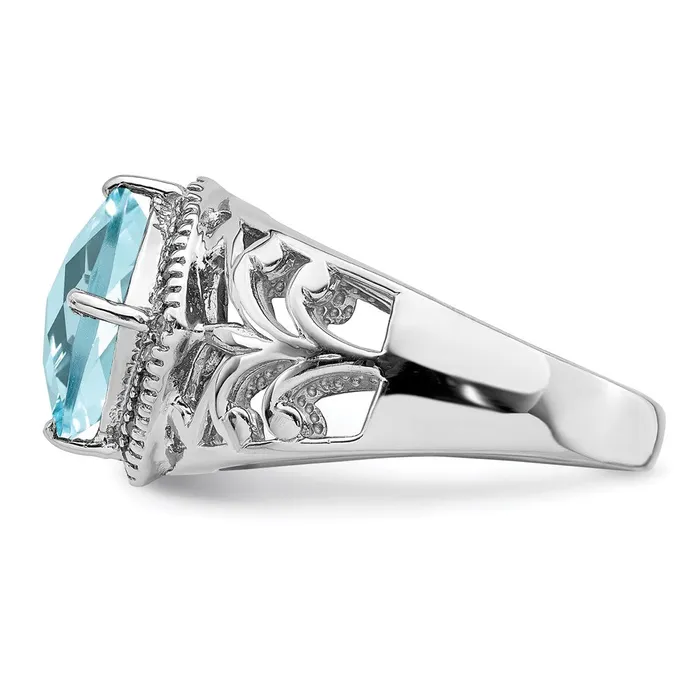 Rings Goldia Sterling Silver Rhodium CheckerCut Sky Blue Topaz u0026 Diamond Ring