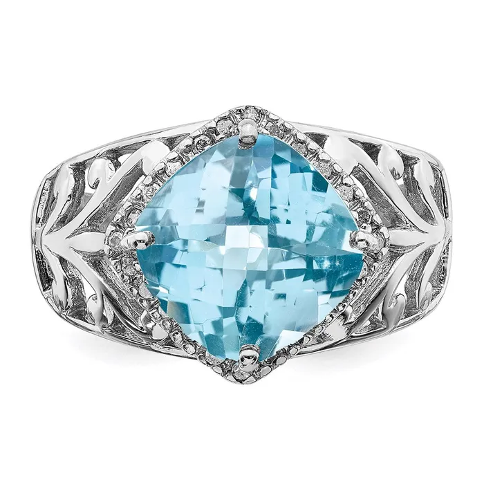Rings Goldia Sterling Silver Rhodium CheckerCut Sky Blue Topaz u0026 Diamond Ring