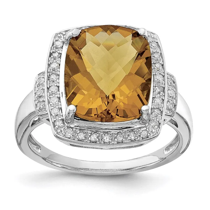 Rings Goldia Sterling Silver Rhodium Diamond u0026 CheckerCut Whiskey Quartz Ring Rings Goldia Sterling Silver Rhodium Diamond u0026 CheckerCut Whiskey Quartz Ring