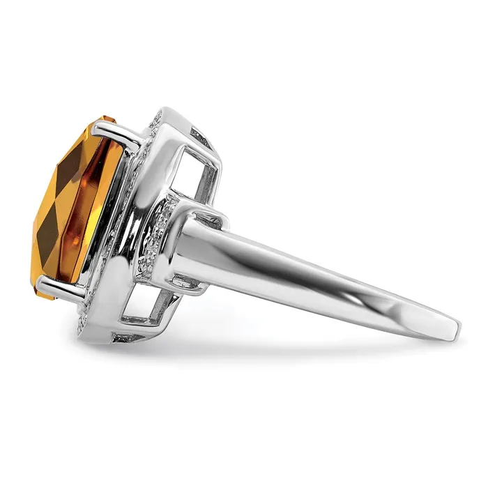 Rings Goldia Sterling Silver Rhodium Diamond u0026 CheckerCut Whiskey Quartz Ring