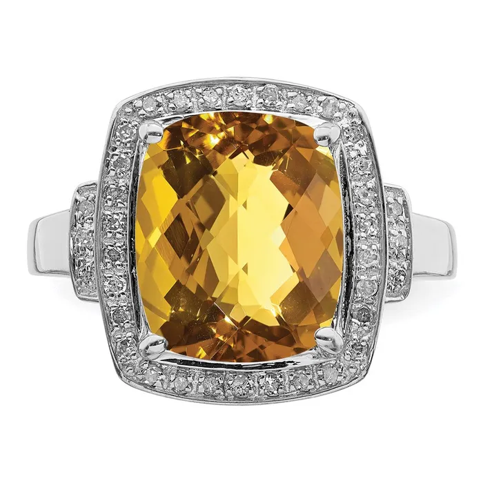 Rings Goldia Sterling Silver Rhodium Diamond u0026 CheckerCut Whiskey Quartz Ring