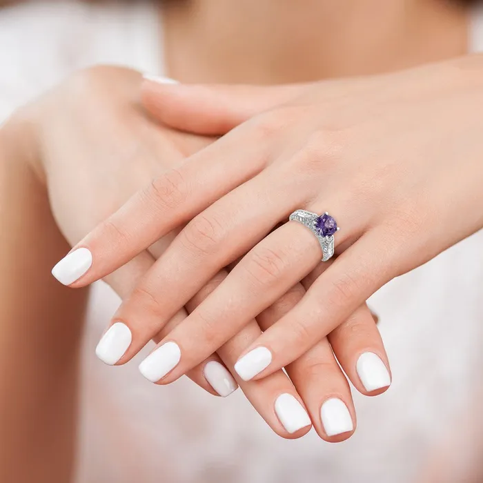 Rings Goldia Sterling Silver Rhodiumplated 8mm Amethyst u0026 White Topaz Ring
