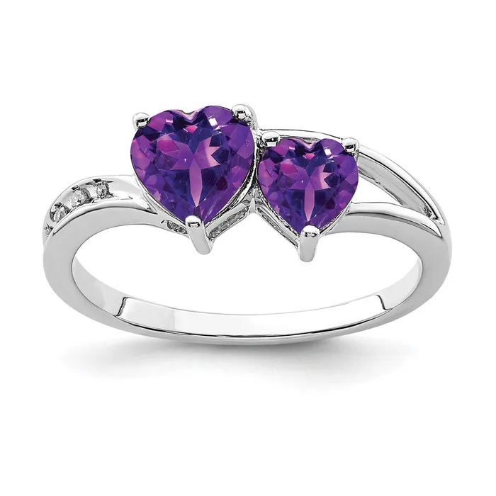 Rings Goldia Sterling Silver Rhodium Plated Diamond and Amethyst Heart Ring