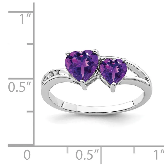 Rings Goldia Sterling Silver Rhodium Plated Diamond and Amethyst Heart Ring