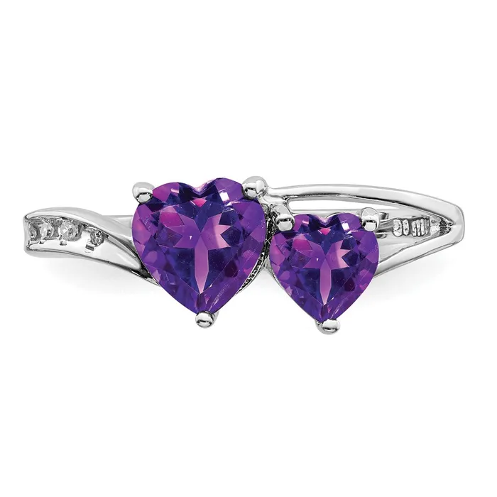 Rings Goldia Sterling Silver Rhodium Plated Diamond and Amethyst Heart Ring